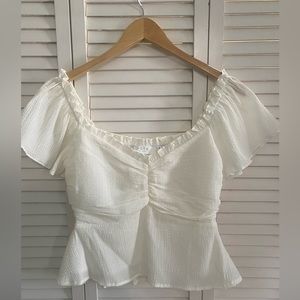 ASTR the label white cinched bust flutter sleeve crop top